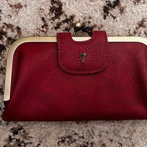 Red Leather Clutch with Gold Accents
